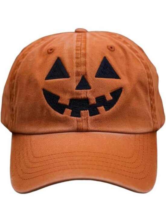 Accessories - Unisex Orange Autumn Style Print Hat Halloween Pumpkin Face Baseball Cap